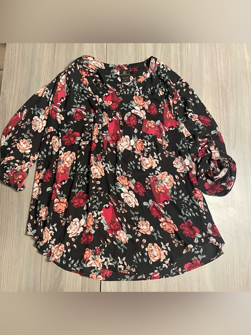 Torrid Disney Beauty and the Beast Belle Floral Harper Blouse Size 2 2X